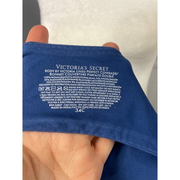 Victoria's Secret, Size 34C, Blue Lace Perfect Coverage Bra, Underwire, EUC - Picture 5 of 6